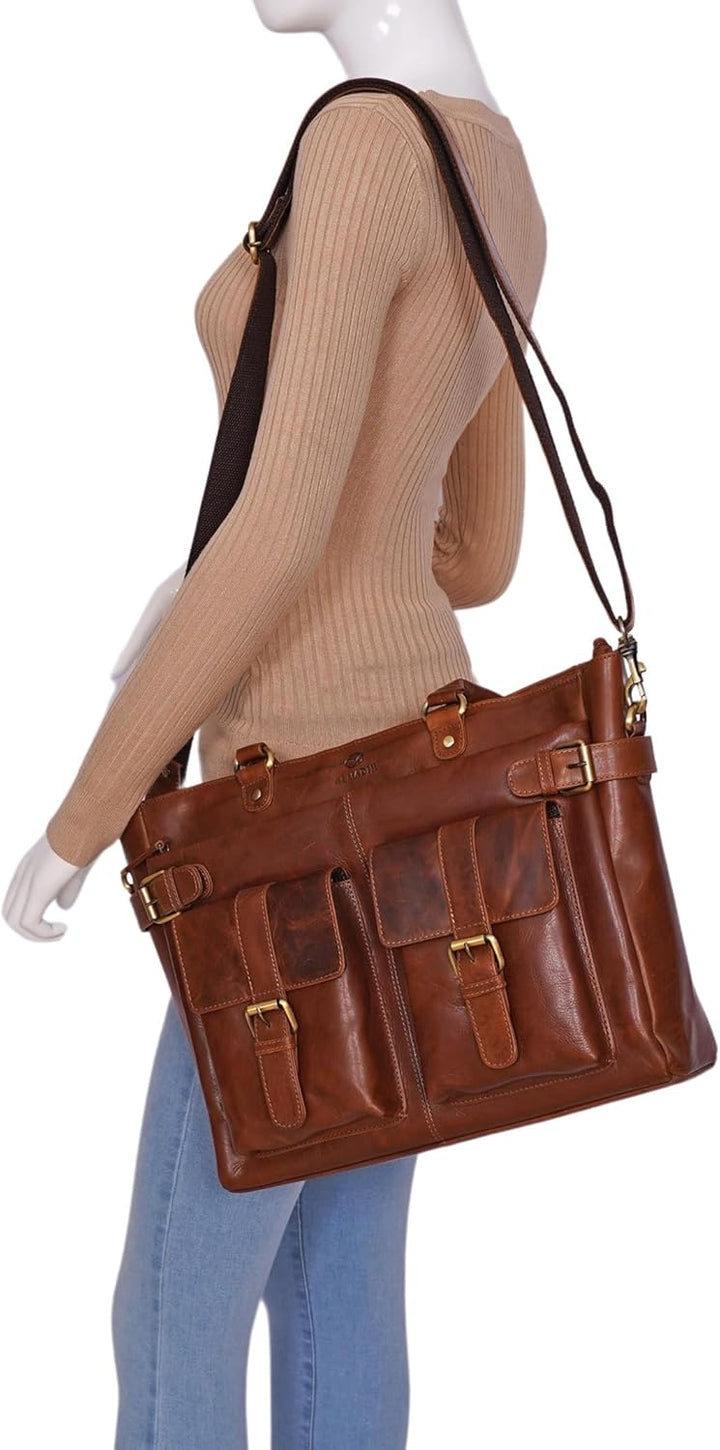 ALMADIH Premium Leder Damentasche Schultertasche Eva - Ledertasche Handtasche Umhängetasche Henkelta