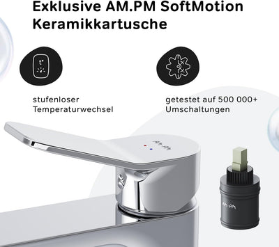 AM.PM Waschtischarmatur mit Einhebelmischer, SoftMotion Keramikkartusche, Neoperl Aerator, kratzfest