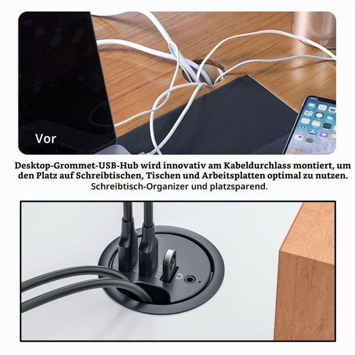 chenyang USB 3.0 Unterputz Desktop Hub,3 USB 3.0 Port Hub Tüllenloch 2,36 Zoll (60 mm) mit 3,5mm Aud