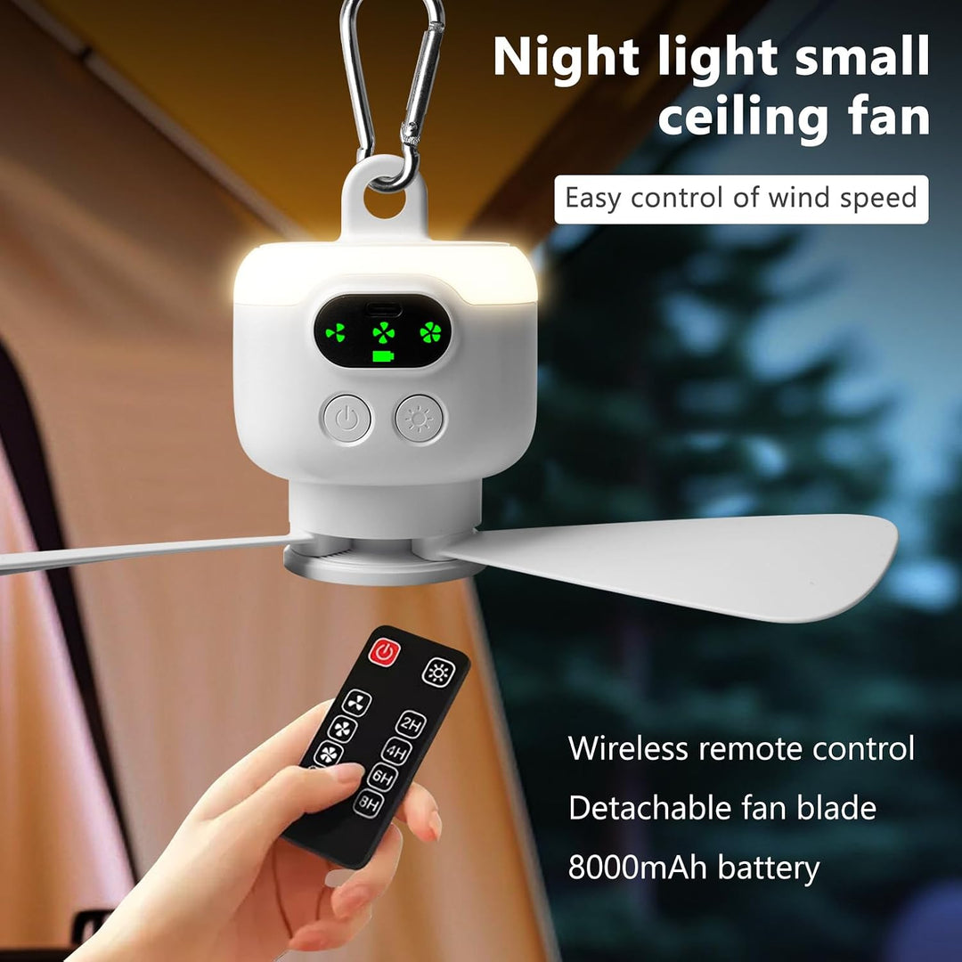Camping Ventilator mit Licht, USB Campingventilator mit Fernbedienung, Aufladbar 8000mAh, Tragbarer