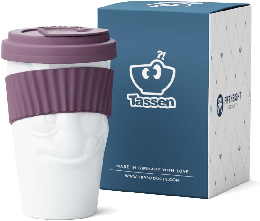 FIFTYEIGHT PRODUCTS / Becher ToGo „Lecker“ (Porzellan, 400 ml, Weinbeere, Made in Germany)