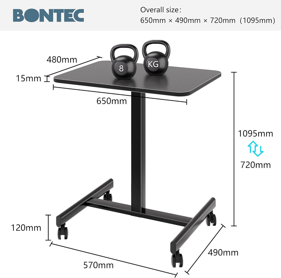 BONTEC mobiler Schreibtisch 65×48cm, Computertisch pneumatisch höhenverstellbar 72–109,5cm, Laptopti