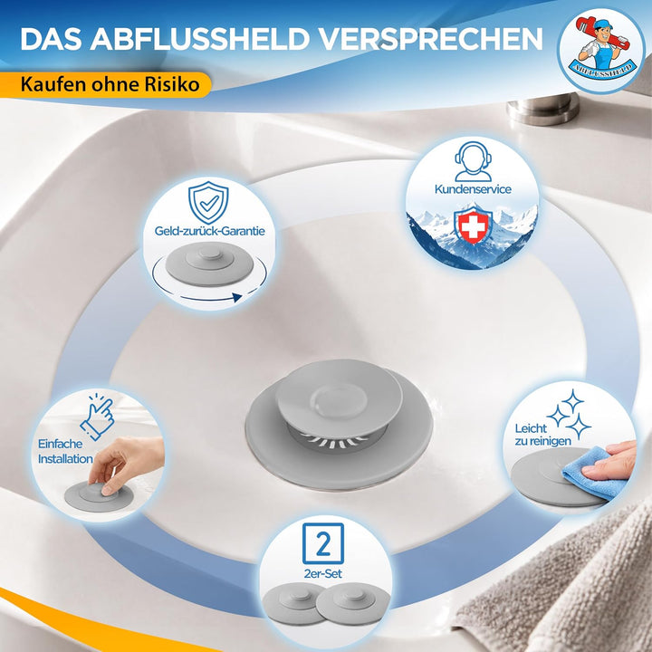 Universal Abflussstopfen - Waschbeckenstöpsel mit Haarsieb Funktion - Praktisches Abflusssieb Siliko