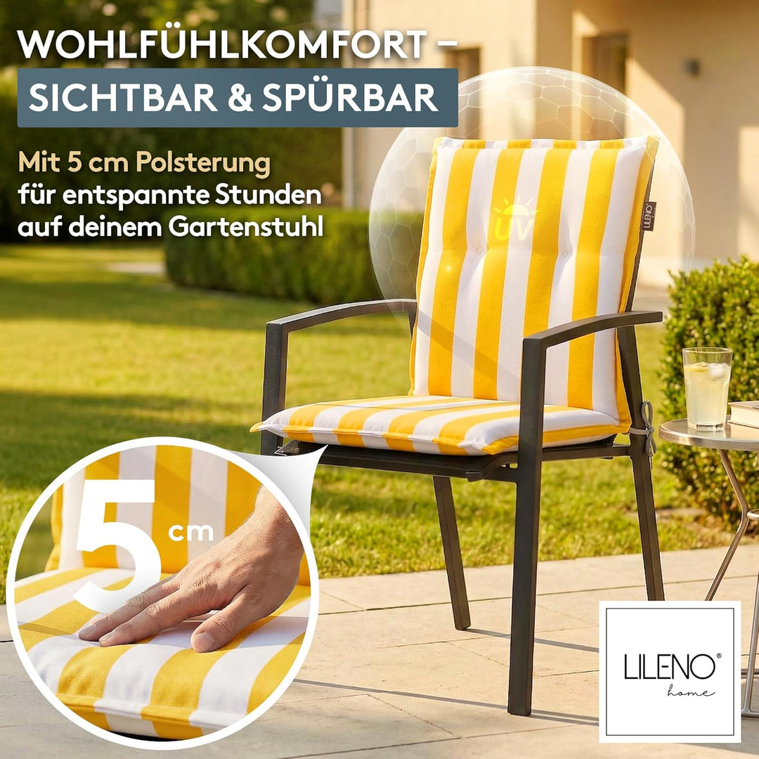 LILENO HOME Gartenstuhl Auflagen als [2er Set - Niedriglehner] in Blockstreifen Gelb - Bequeme Liege