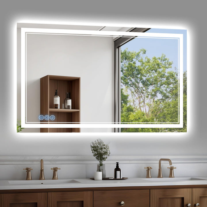baklon Badspiegel mit Beleuchtung 100x60cm, Badezimmerspiegel Wandspiegel und Touch-Schalter, IP65-L