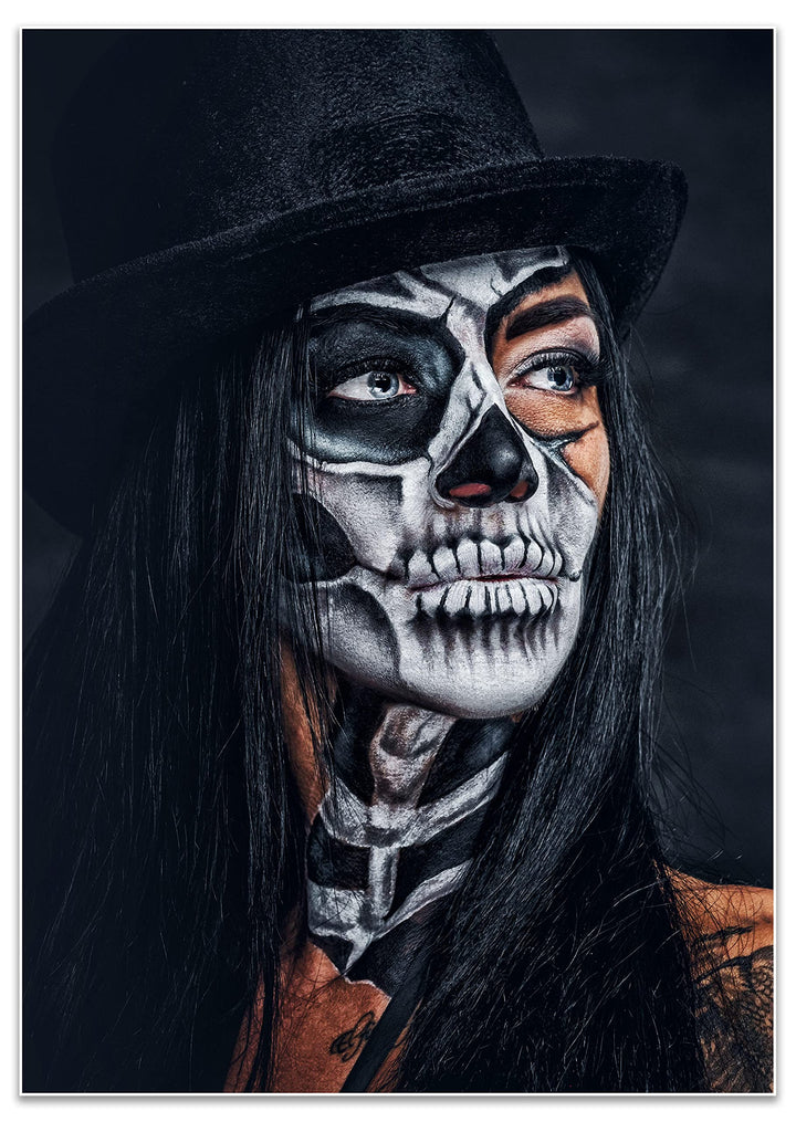 wandmotiv24 Poster als Wanddeko, Grösse Din A0, Model mit Totenkopf Makeup, Schminke, Hut, Frau, Mod
