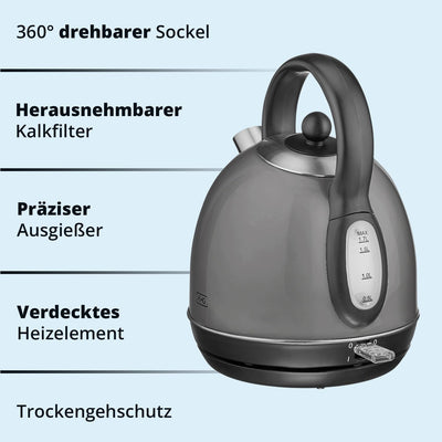 KHG Retro Frühstücksset | Toaster 2 Scheiben mit Brötchenaufsatz, 7 Bräunungsstufen 850W | Wasserkoc