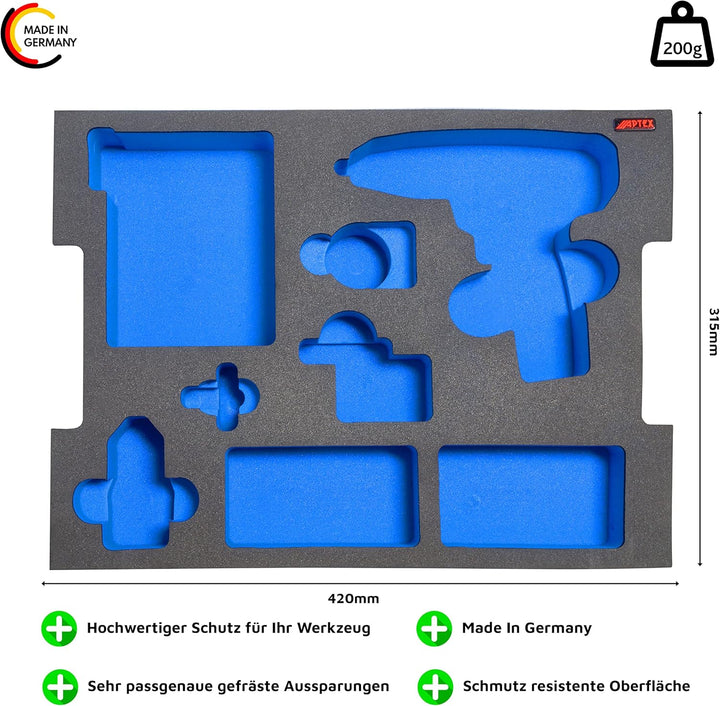 APTEX Schaumeinlage passend für Bosch Professional Akku-Bohrschrauber GSR 12V-15FC für L-Boxx 102 G4