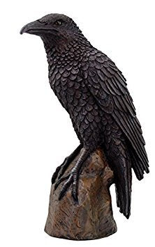 Black Raven Bird on Stump Statue Cold Cast Resin Figurine by PTC