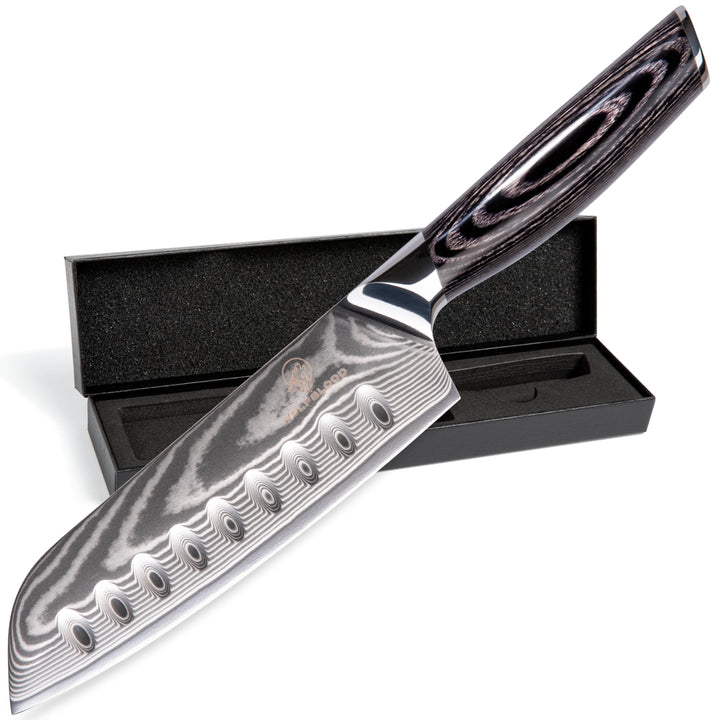 Wolfblood PRO Damastmesser Damast-Küchenmesser XL(31cm) Profi Santoku Messer aus echtem 67 Lagen Dam
