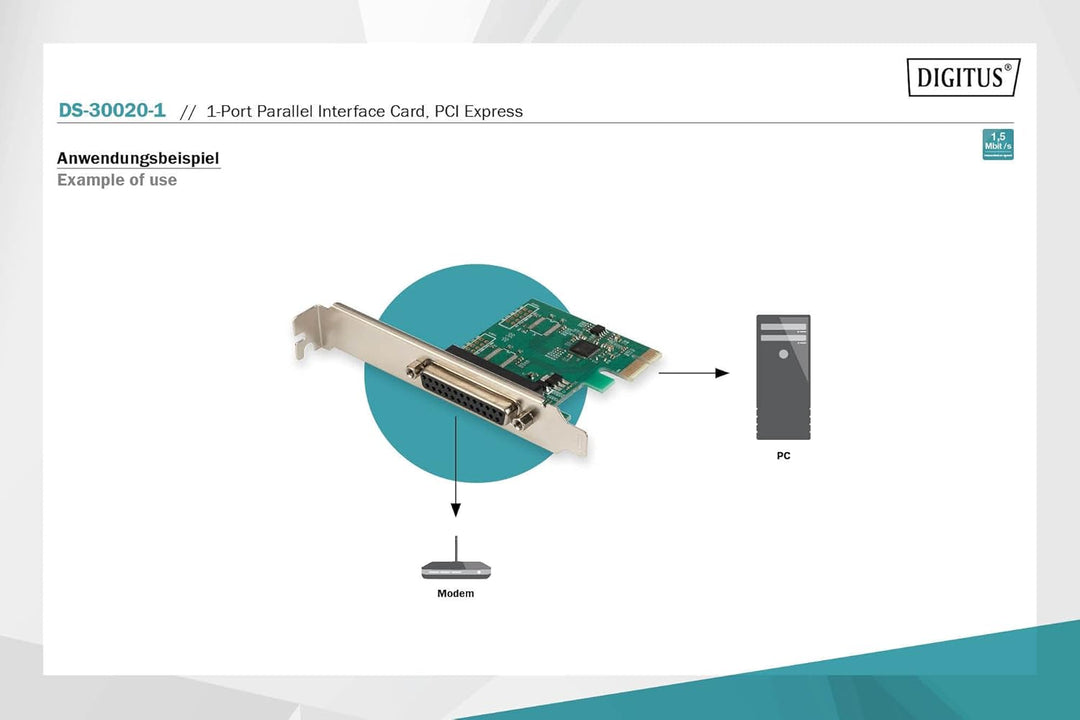 DIGITUS IO-Karte - PCIe - Parallele Schnittstellen-Karte - 1-Port DSUB-25 - Chipsatz AX99100 IO-Kart