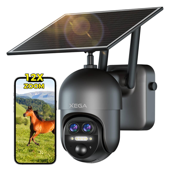 Xega 4G LTE 【12X Hybrid-Zoom】 Überwachungskamera Aussen mit SIM Karte,2K PTZ 【Dual-Lens】 Ohne WLAN S