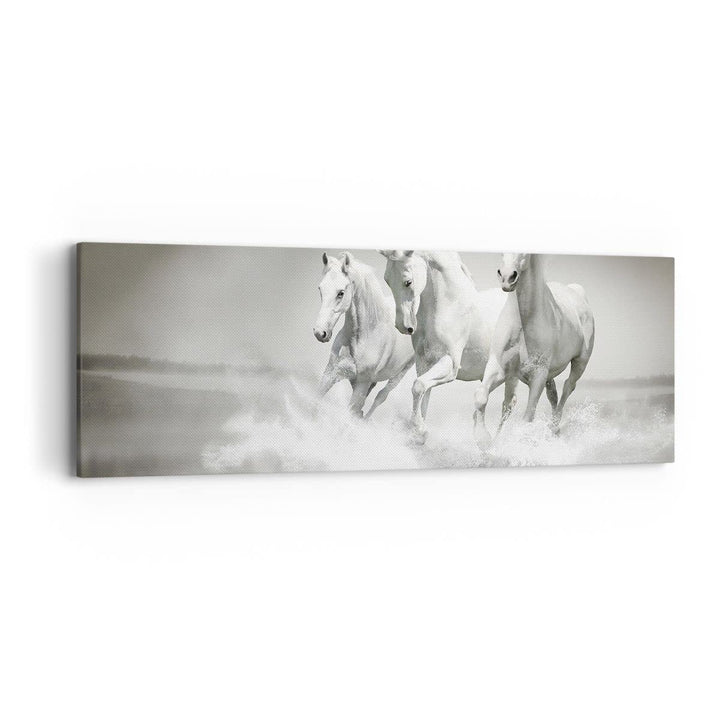 Panorama Bilder auf Leinwand Bauernhof pferde galopp freiheit Leinwandbild 90x30cm Wandbilder Dekora