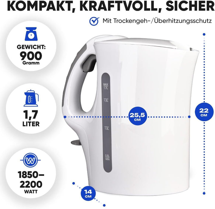 Bomann WK 5011 CB Wasserkocher, 1,7 Liter Fassungsvermögen, 2 aussenliegende Wasserstandsanzeigen, E