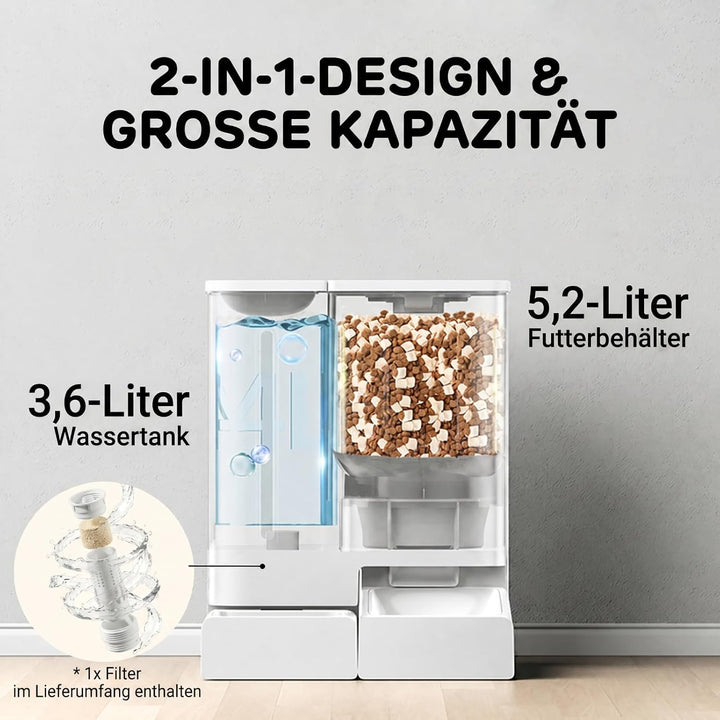 iPettie FW54 5G/2.4GHz WLAN Automatischer Futter- und Wasserspender 2-in-1 für Haustiere, 8.8L Gross