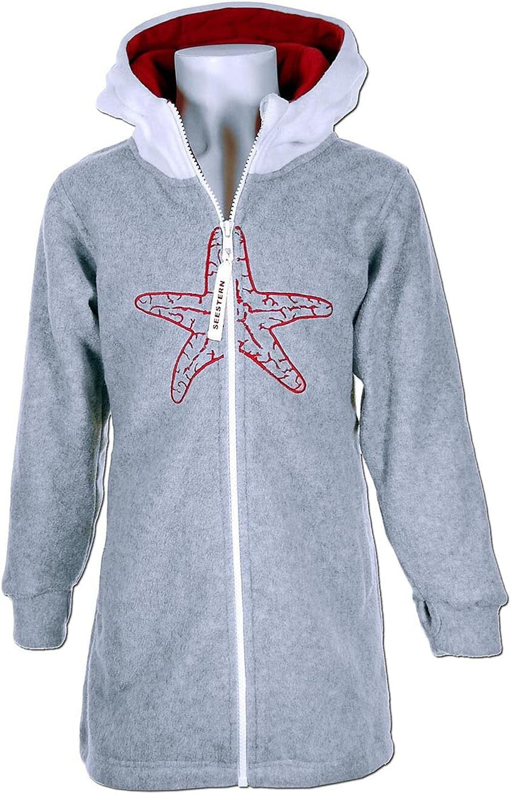 SEESTERN Kinder Kapuzen Fleecejacke Fleecemantel Fleece Sweatjacke 116-164/2106.gy Grau - Weiss - Ro