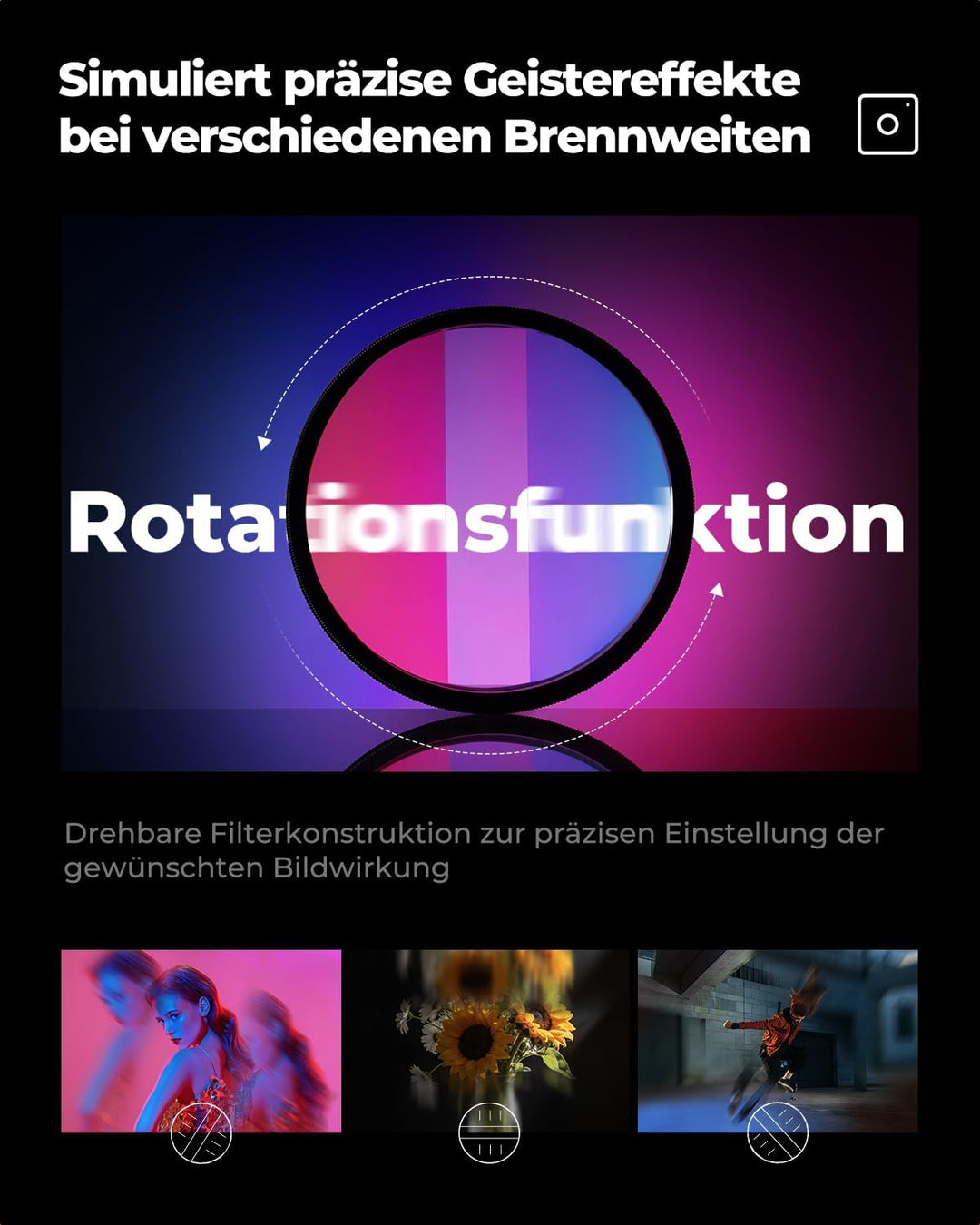 K&F CONCEPT 58mm Bilateraler Bewegungsunschärfe-Effekt-Filter Optisches Glasprisma Spezialeffekt-Kam