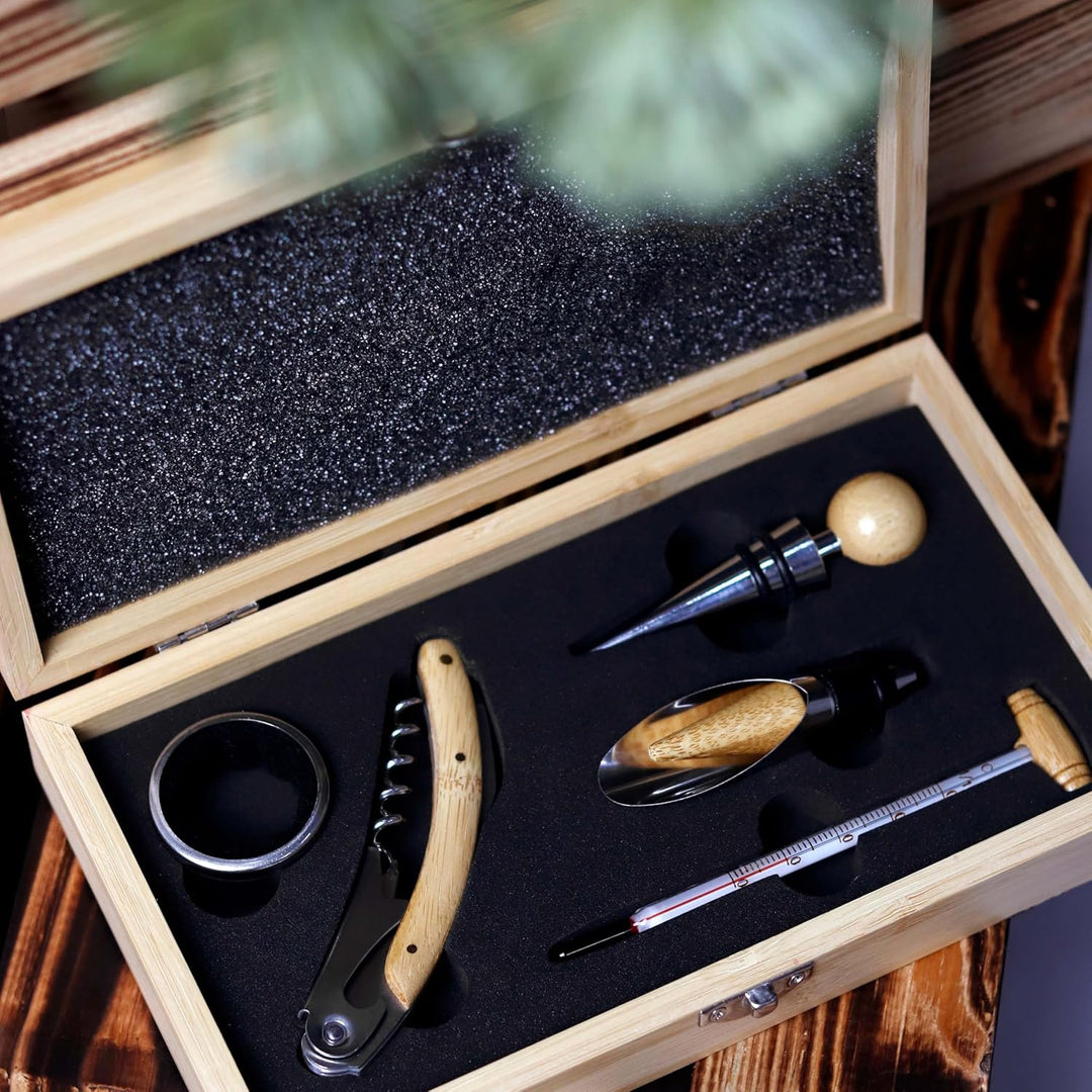 LAUBLUST Weinöffner Set Personalisiert mit Wunschtext - 5er Weinzubehörset als Geschenk zum Geburtst