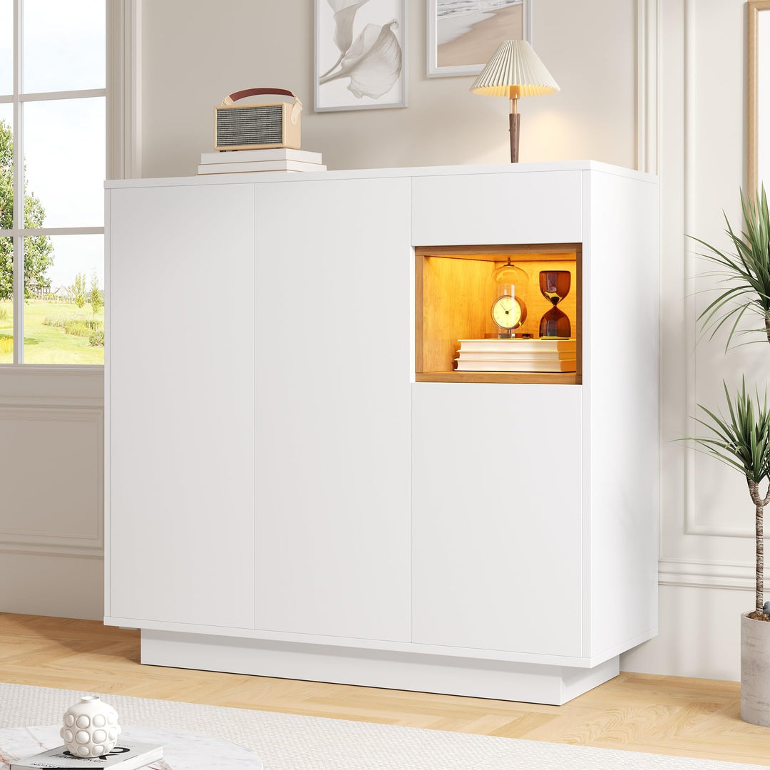 Merax Moderner Schuhschrank, 105 x 39,5 x 100,5 cm, mit LED in 16 Farben, verstellbare Regale für 14