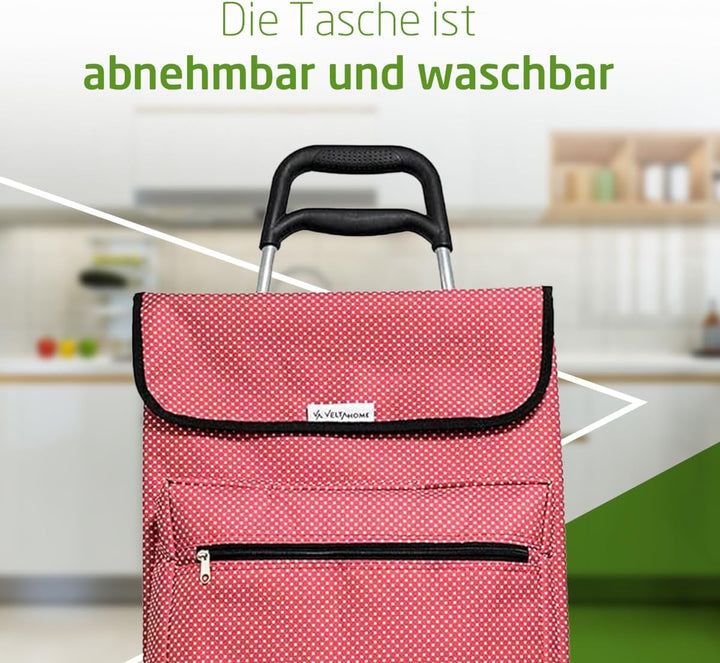 Amig - Einkaufstrolley mit 4 Rädern | Aussentasche für Tiefkühlkost | Maximale Belastung 15 kg |Kapa