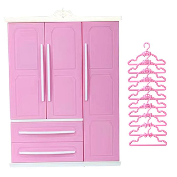 Puppenschrank, 3 Türen, 2 Schubladen, Puppenhaus-Kleiderschrank, 7 x 10 x 3 Miniaturmöbel mit 10 Kle