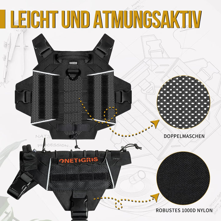 OneTigris X Commander Taktisches Hundegeschirr, Air Mesh Brustgeschirr Hund mit 1 Komfortgriff und 2