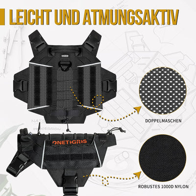 OneTigris X Commander Taktisches Hundegeschirr, Air Mesh Brustgeschirr Hund mit 1 Komfortgriff und 2