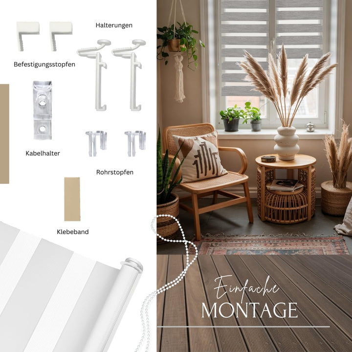 Home-Vision® DuoRollo Klemmfix, Doppelrollo ohne Bohren mit Klämmträgern, Rollos für Fenster und Tür