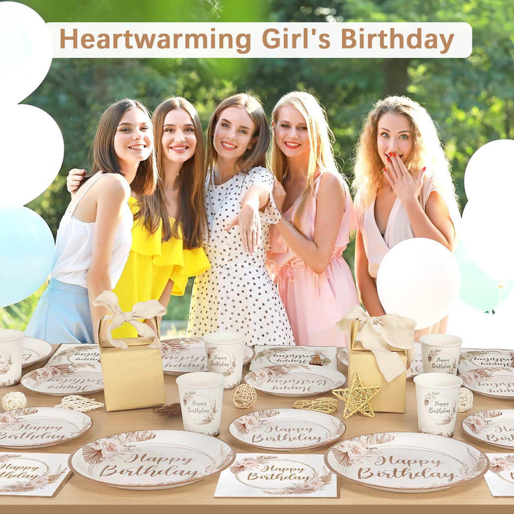 Partygeschirr Set Geburtstag für 25 Gäste, 125pcs Bohème-Stil Wiederverwendbare Partygeschirr Set Ge