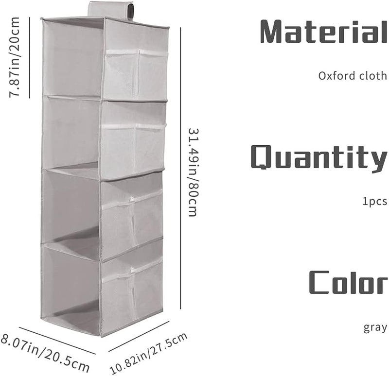 XiXiRan Hängeregal Kleiderschrank, 4 Fächer Hängender Organizer Schrank, mit 12 Netzseitentaschen fü