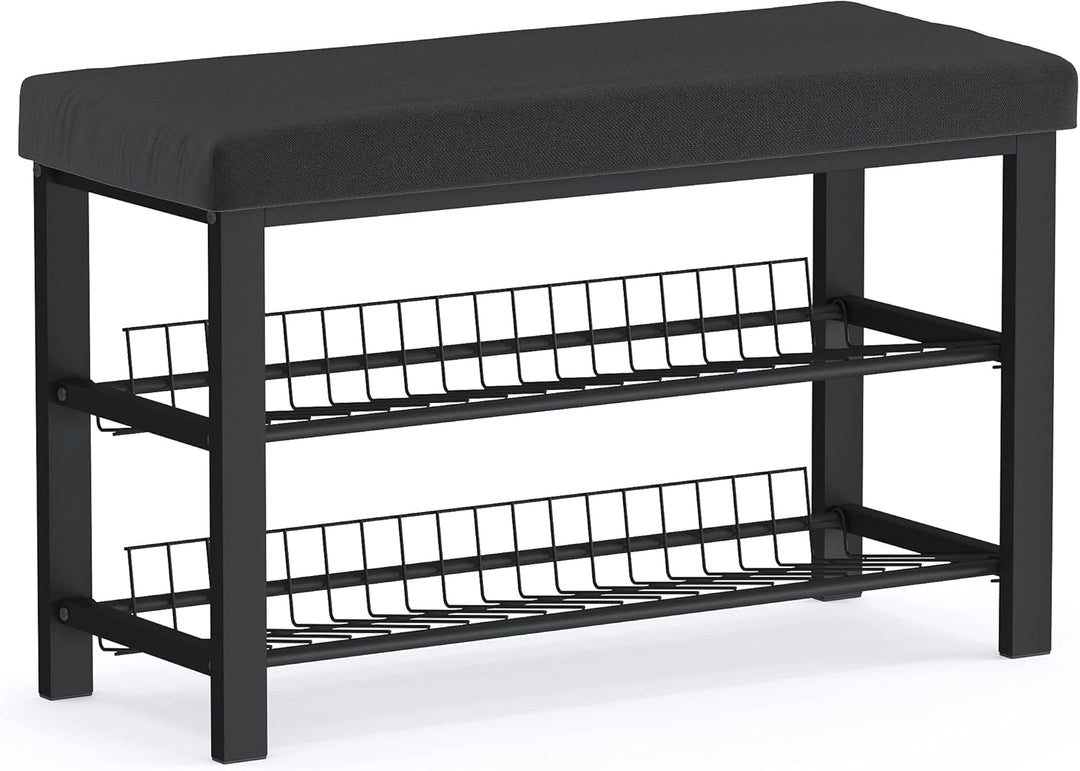 stabiles Schuhregal mit Sitzbank platzsparende Schuhbank mit 2 Gitterablagen 81x50x32 cm, formschöne