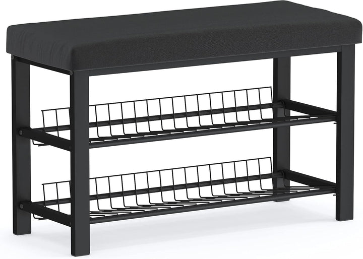 stabiles Schuhregal mit Sitzbank platzsparende Schuhbank mit 2 Gitterablagen 81x50x32 cm, formschöne