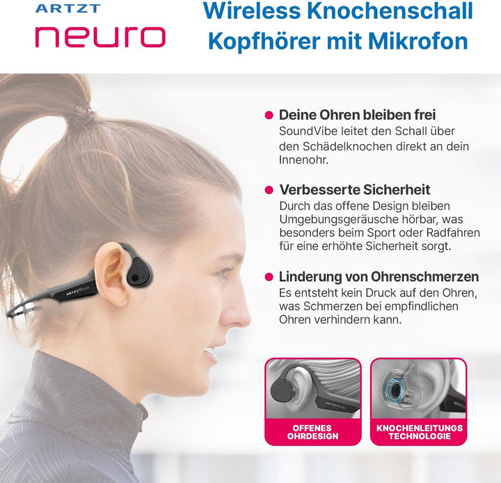 Knochenschall Kopfhörer Kabellos mit Mikrofon Open Ear Headset - SoundVibe - Schutz vor Wasser und S