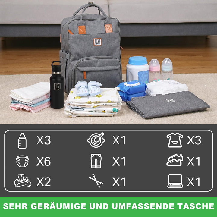 Brisby Wickelrucksack gross - Wickeltasche kinderwagen mit isoliertes Frontfach, Babytasche mit Wick