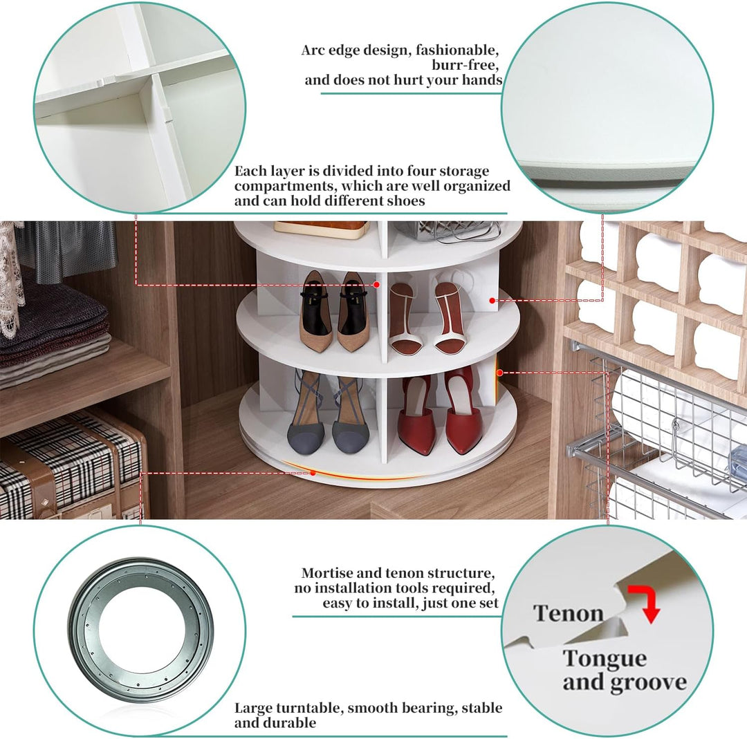 PTUWODS Drehbares Schuhschrank, 360-Grad-Schuhregal, Aufbewahrung, Rundes Karussell, Vertikale Handt