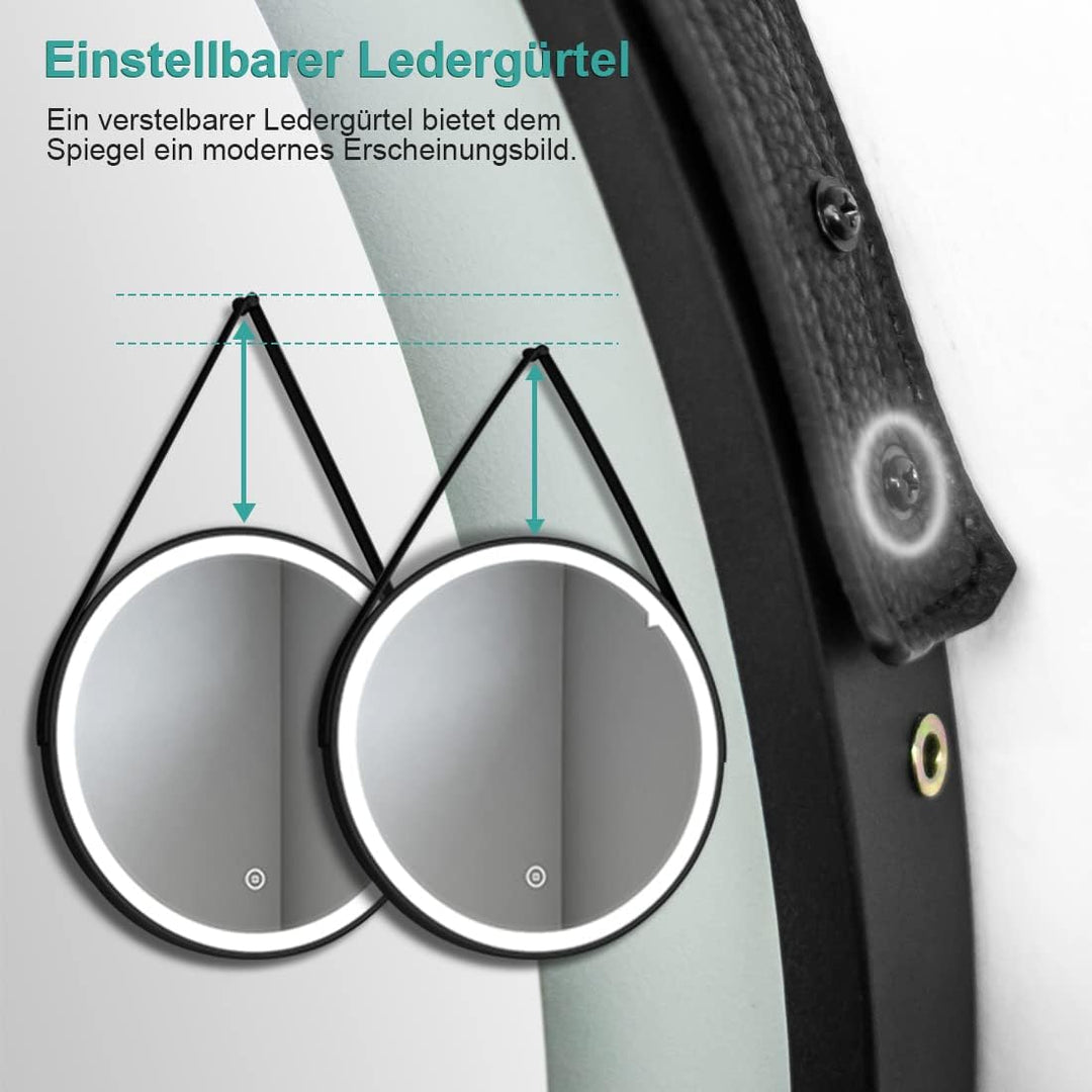 EMKE Runder Badspiegel LED Wandspiegel Durchmesser 70cm Badspiegel Schwarz Rund Touch-Schalter 3 Lic