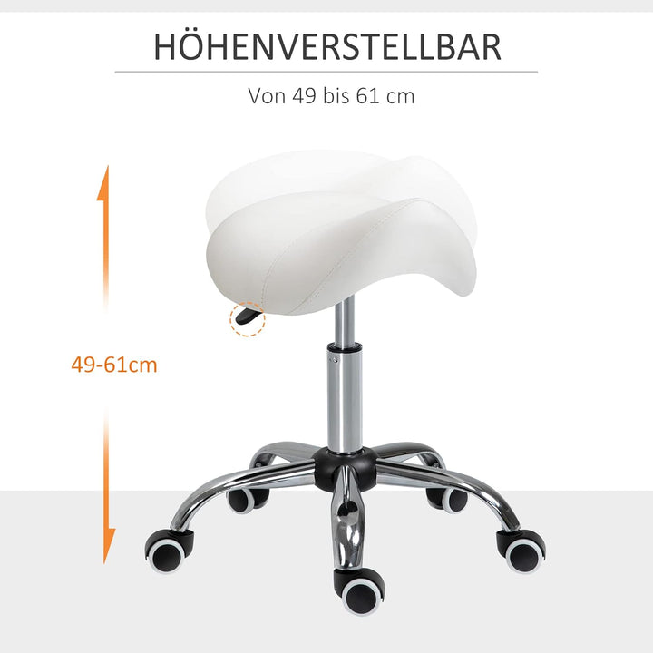 HOMCOM Sattelhocker Arbeitshocker Drehstuhl Drehhocker Rollhocker Kosmetikhocker gepolstert höhenver