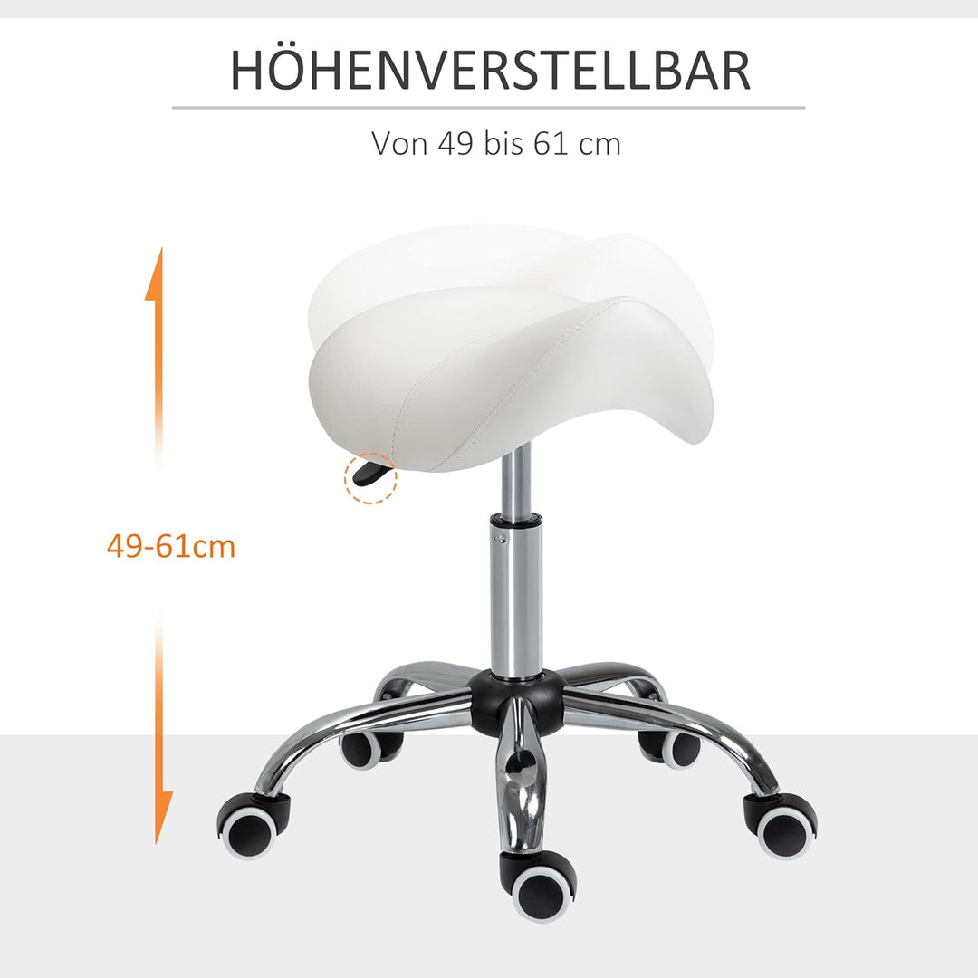 HOMCOM Sattelhocker Arbeitshocker Drehstuhl Drehhocker Rollhocker Kosmetikhocker gepolstert höhenver
