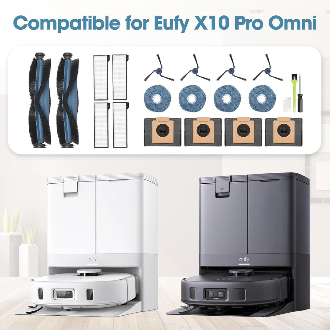 21 Stück Ersatzteile Zubehörset für Eufy X10 Pro Omni Staubsauger, 2 Hauptbürsten, 4 Seitenbürsten,