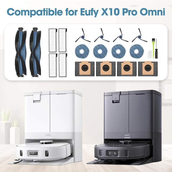 21 Stück Ersatzteile Zubehörset für Eufy X10 Pro Omni Staubsauger, 2 Hauptbürsten, 4 Seitenbürsten,