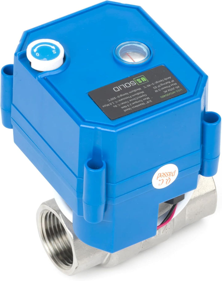 U.S. Solid Motorkugelhahn mit Manueller Funktion - 3/4" Edelstahl, voller Durchgang, 85-265V AC, 2-D