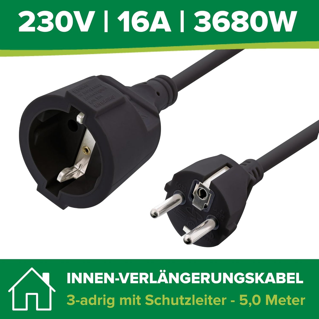 InLine Schutzkontakt-Verlängerungskabel CEE 7/7 für Innenbereich, GS-zertifiziert mit Kinderschutz,