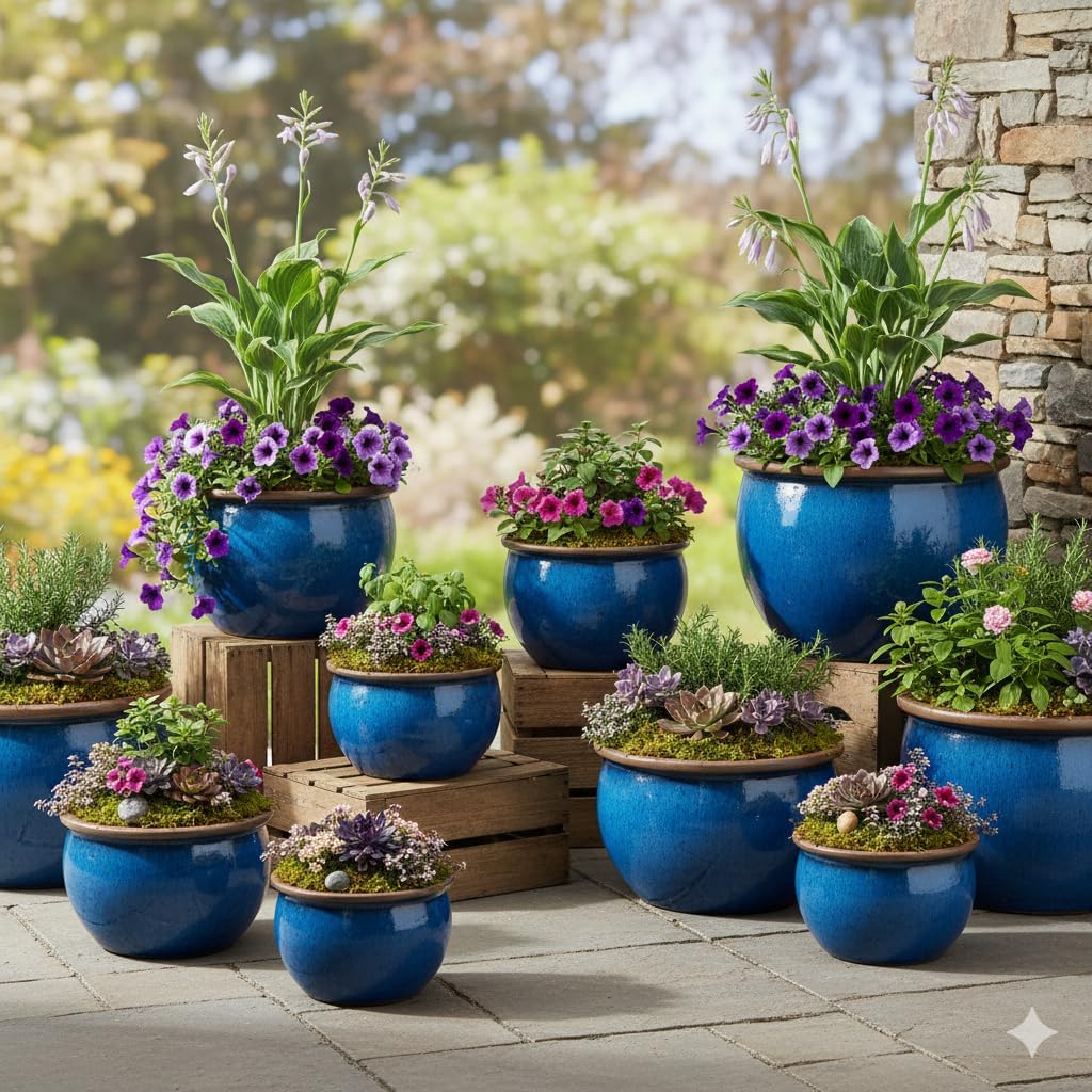 Teramico Blumentopf Pflanzgefäss Übertopf Modell Bavaria Grün Blau Verschiedene Grössen - absolut fr