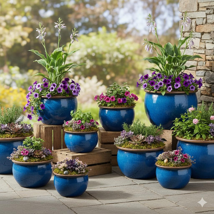 Teramico Blumentopf Pflanzgefäss Übertopf Modell Bavaria Grün Blau Verschiedene Grössen - absolut fr