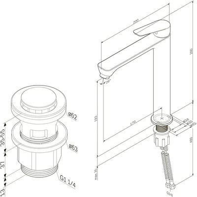 AM.PM Waschtischarmatur mit Klick-Ablaufgarnitur, Wasserhahn Bad mit Auslauf Höhe 193mm, SoftMotion