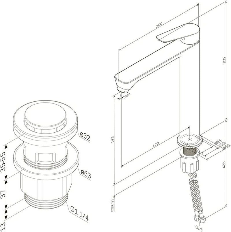 AM.PM Waschtischarmatur mit Klick-Ablaufgarnitur, Wasserhahn Bad mit Auslauf Höhe 193mm, SoftMotion