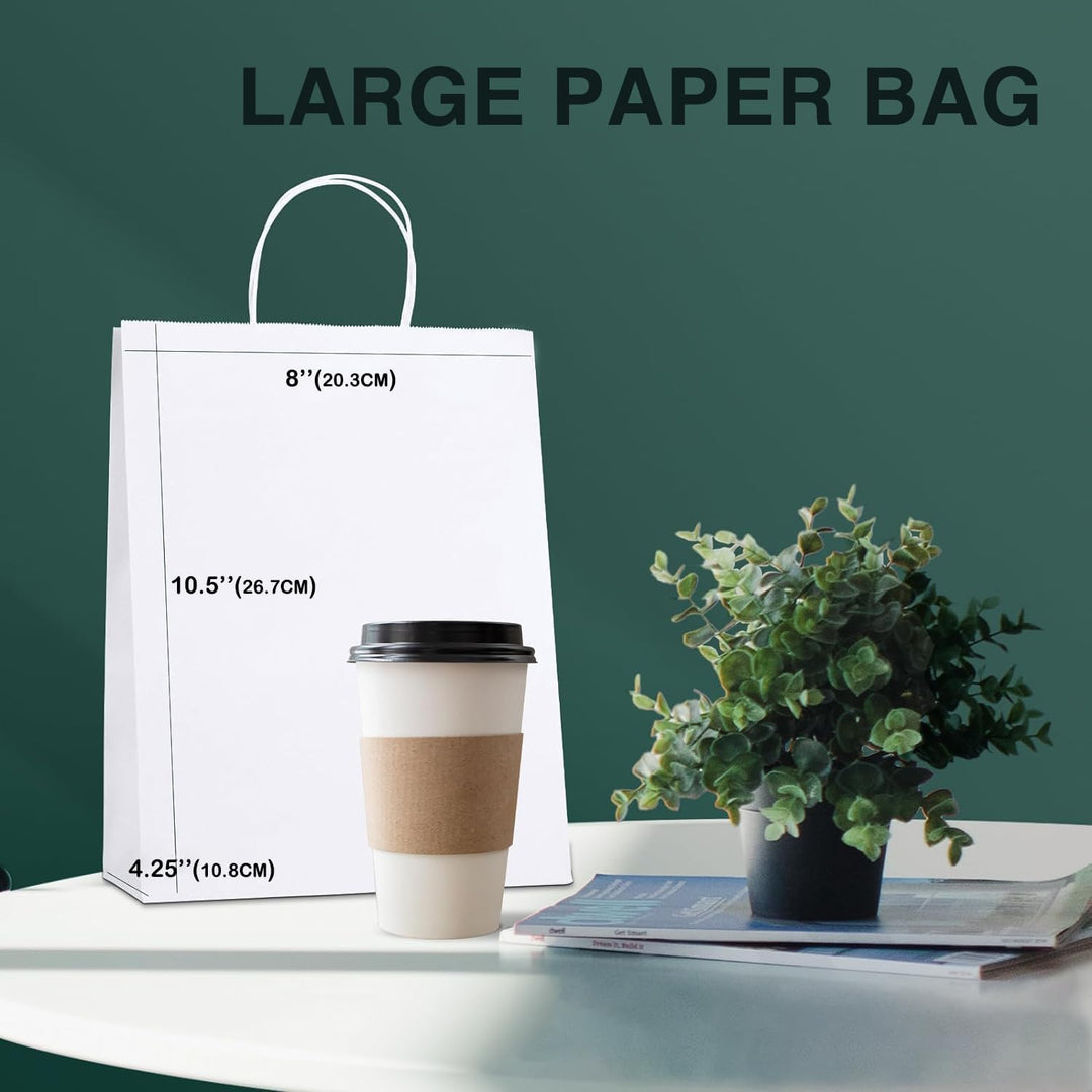 Switory 50 Stück Kraft Papiertüte mit Griffen, weisse Papiertüten mit Henkel, Geschenktüten für Part