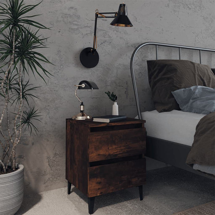 WIFESE Nachttisch mit Metallbeinen Räuchereiche 40x35x50 cm Nachtkästchen Nachtkommode Beistelltisch
