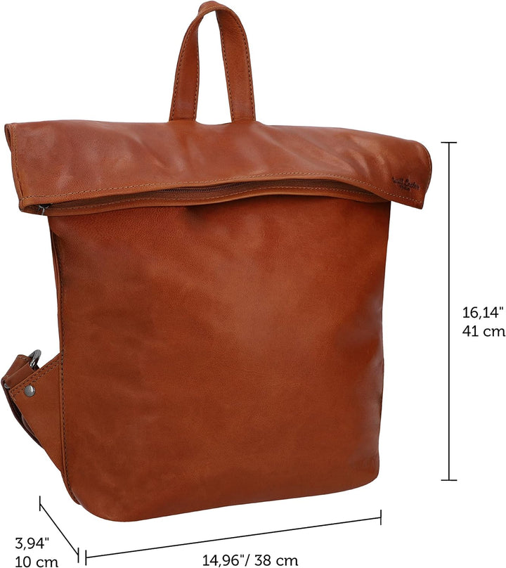Gusti Fahrradrucksack Leder- Moreno A. Damen Rucksack inkl. Platte Lederrucksack Cityrucksack Braun