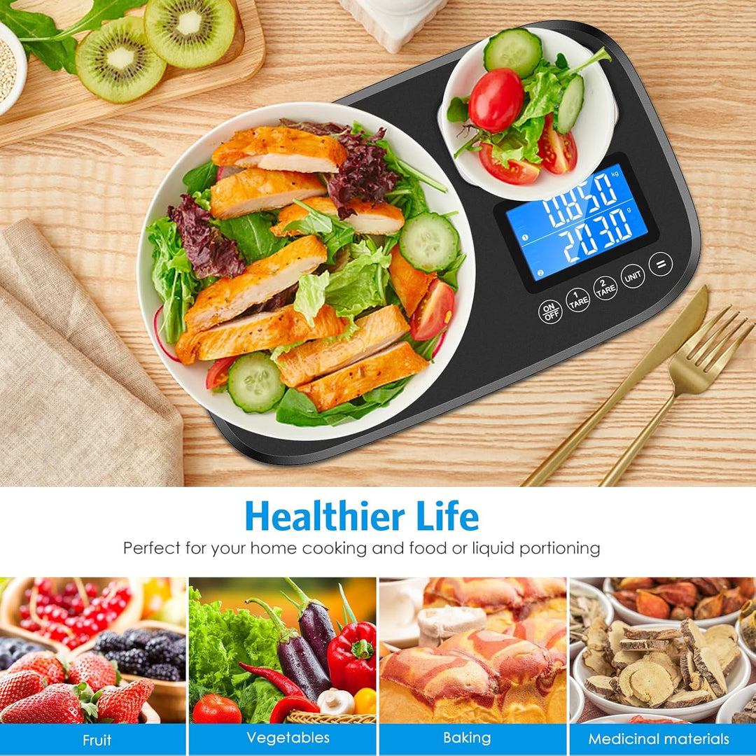 Brifit Küchenwaage mit Dualer Plattform, 10Kg /1g und 1Kg/0,1g，Digitalwaage mit 7 Einheiten, Tara Fu